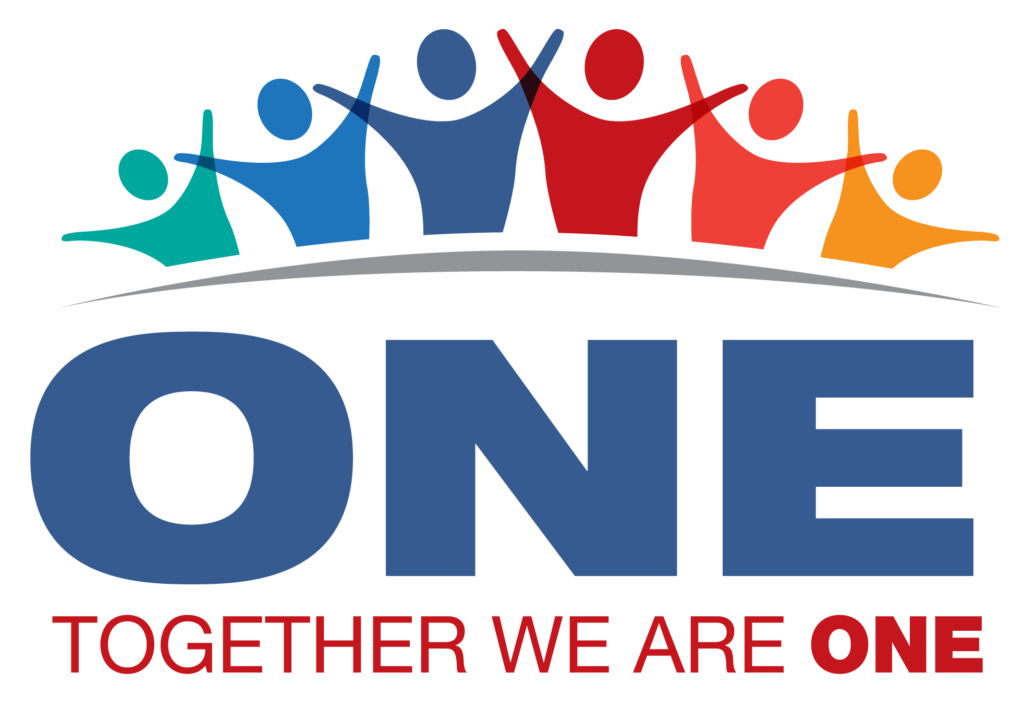ONE Change Logo, abstract group of people holding hands with text below ONE Together we are ONE